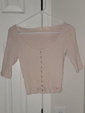 Levi's Beige Ribbed Button-Front Crop Top